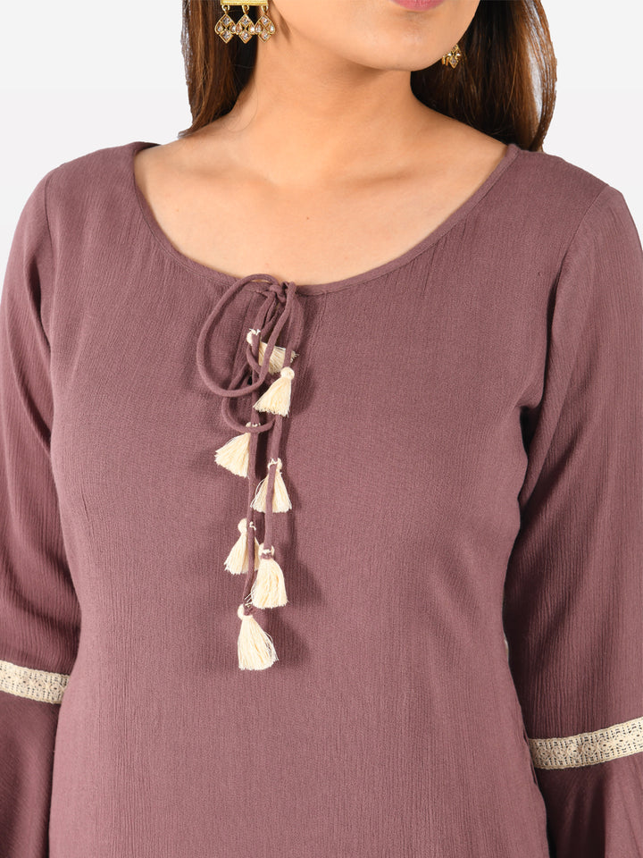 Neerus Purple printed straight double layered kurta - back view