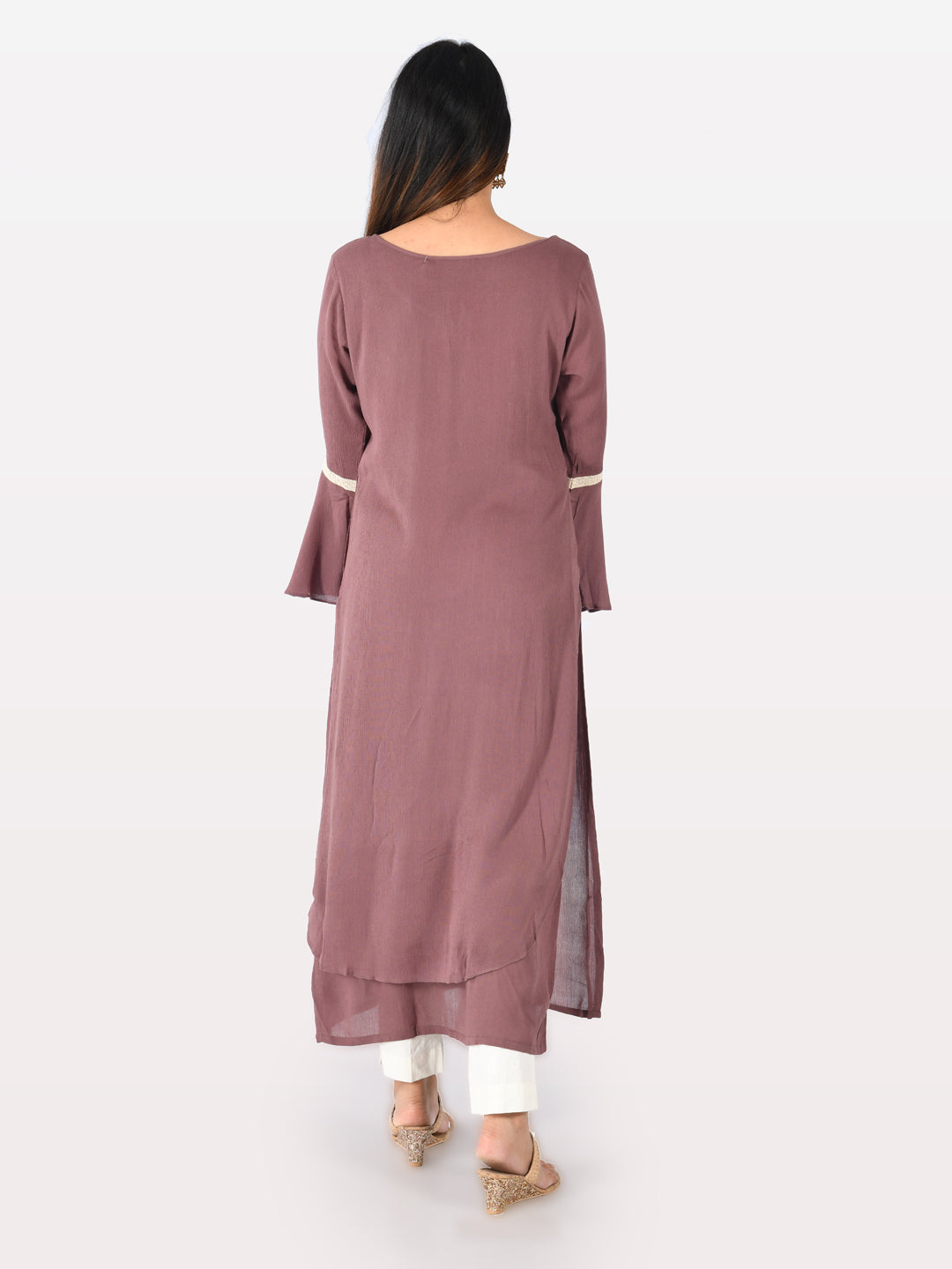 Neerus Purple printed straight double layered kurta - detail view 1