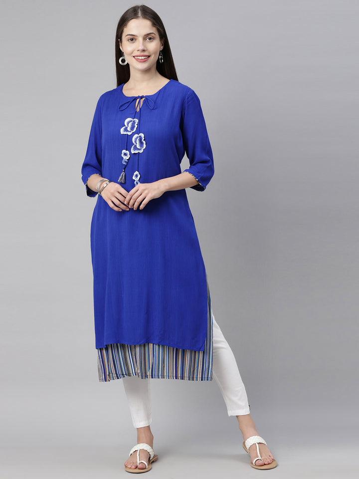 Neerus Blue Color Chiffon Fabric Double Shirt