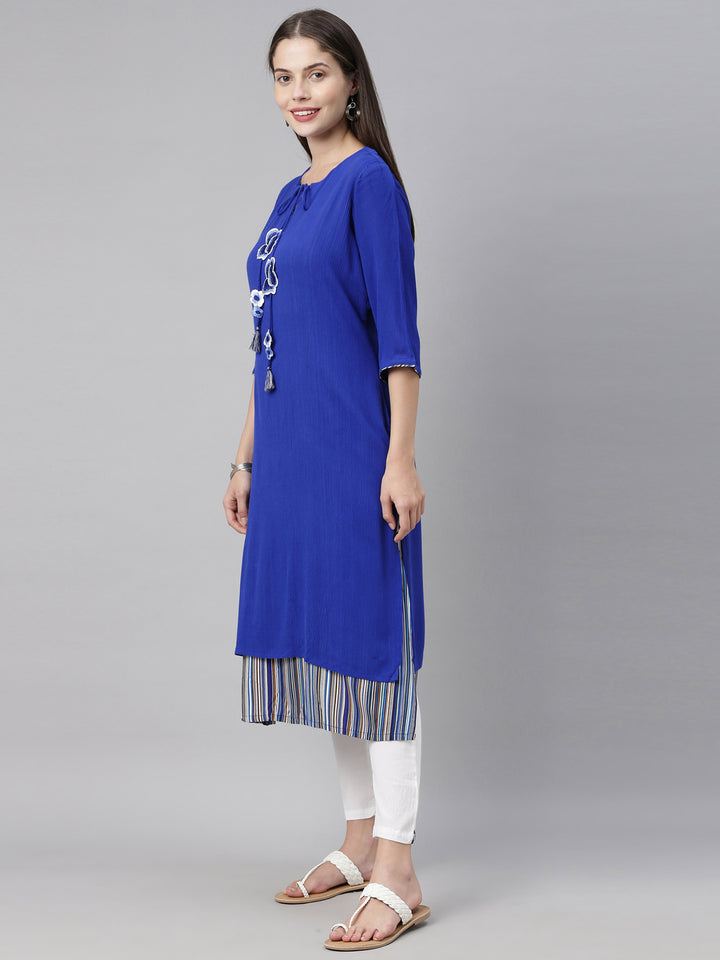 Neerus Blue Color Chiffon Fabric Double Shirt