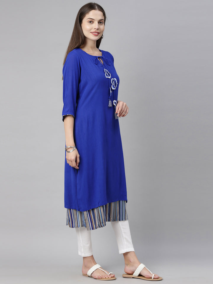 Neerus Blue Color Chiffon Fabric Double Shirt