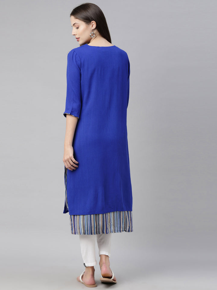 Neerus Blue Color Chiffon Fabric Double Shirt