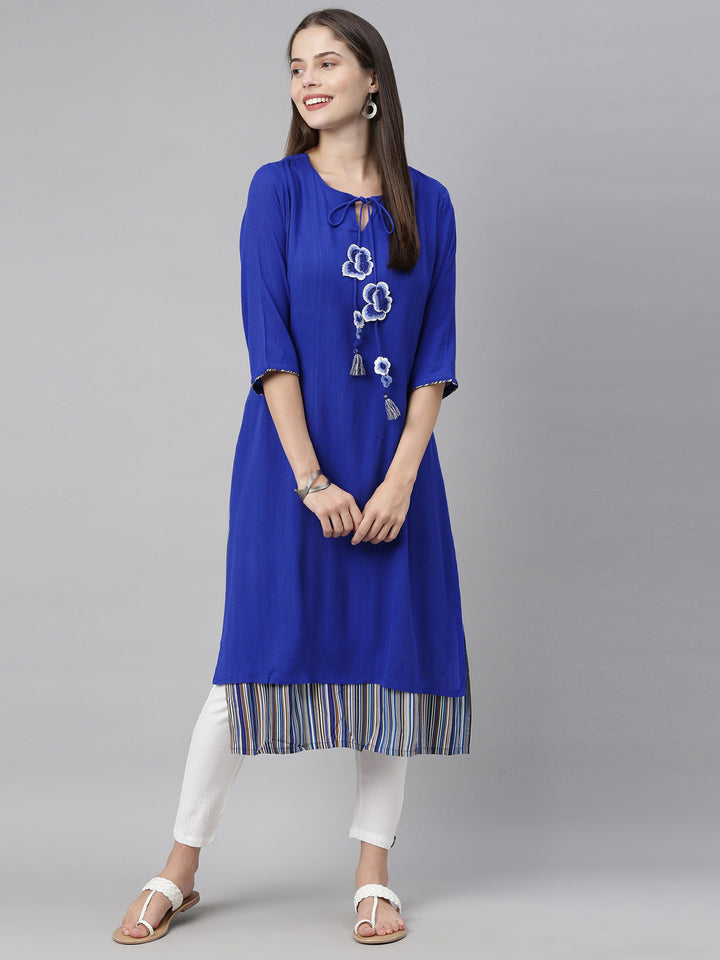 Neerus Blue Color Chiffon Fabric Double Shirt