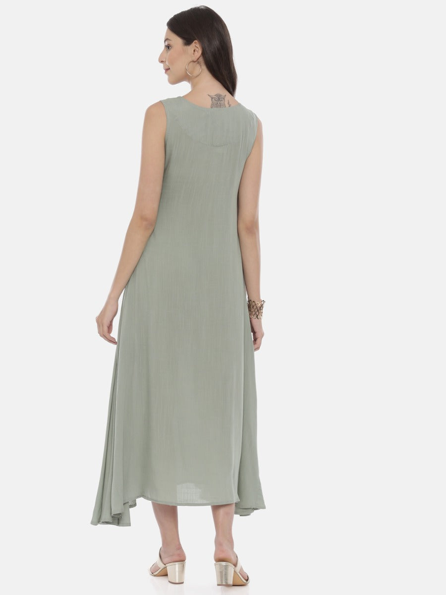 Neeru's Mint Embroidered A Line Kurta With Attached Dupatta