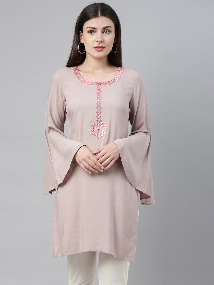 Neerus Beige Colour Rayon Fabric Plazo Set