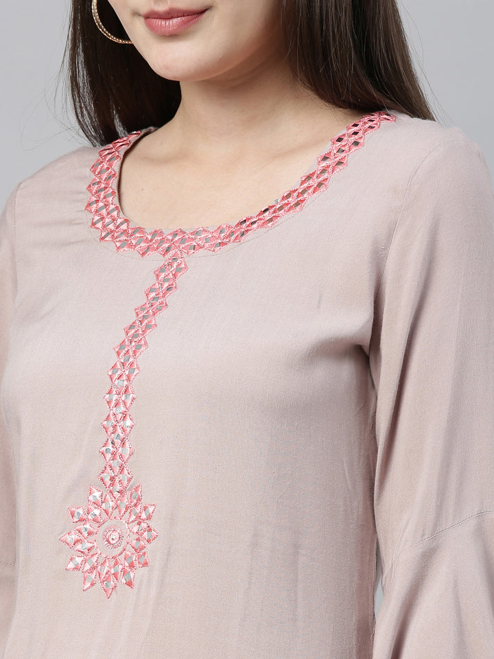 Neerus Beige Colour Rayon Fabric Plazo Set