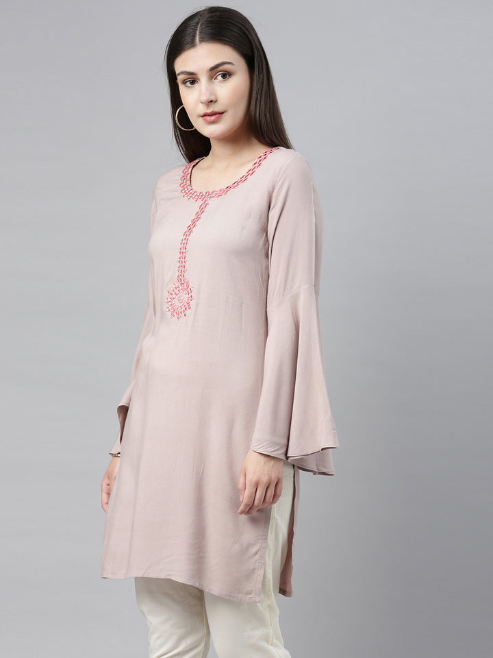 Neerus Beige Colour Rayon Fabric Plazo Set