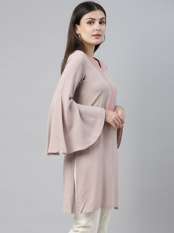 Neerus Beige Colour Rayon Fabric Plazo Set