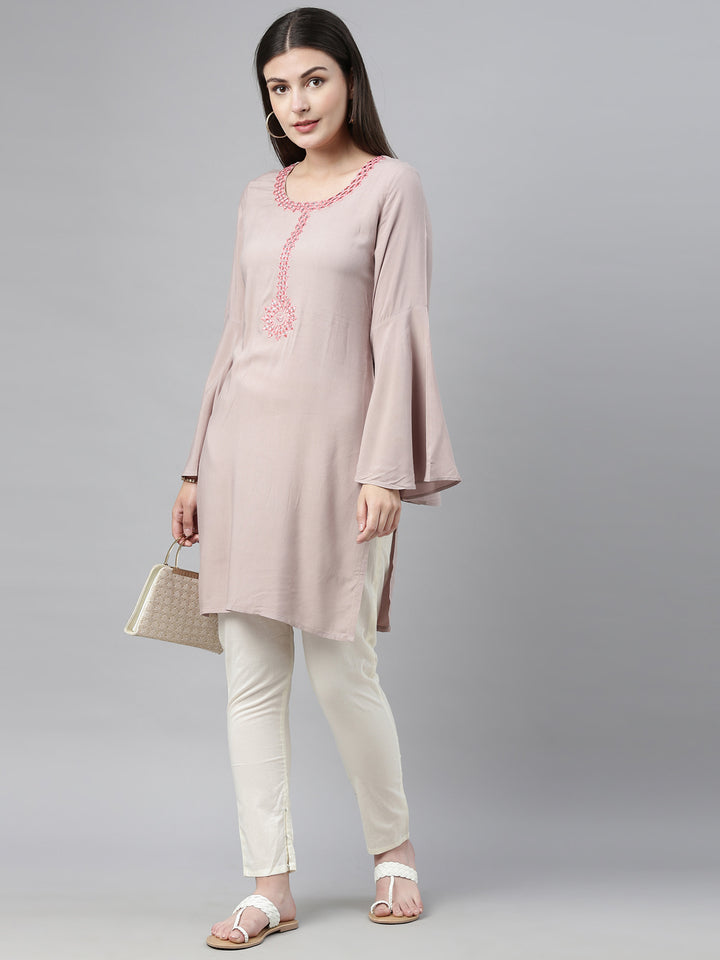 Neerus Beige Colour Rayon Fabric Plazo Set