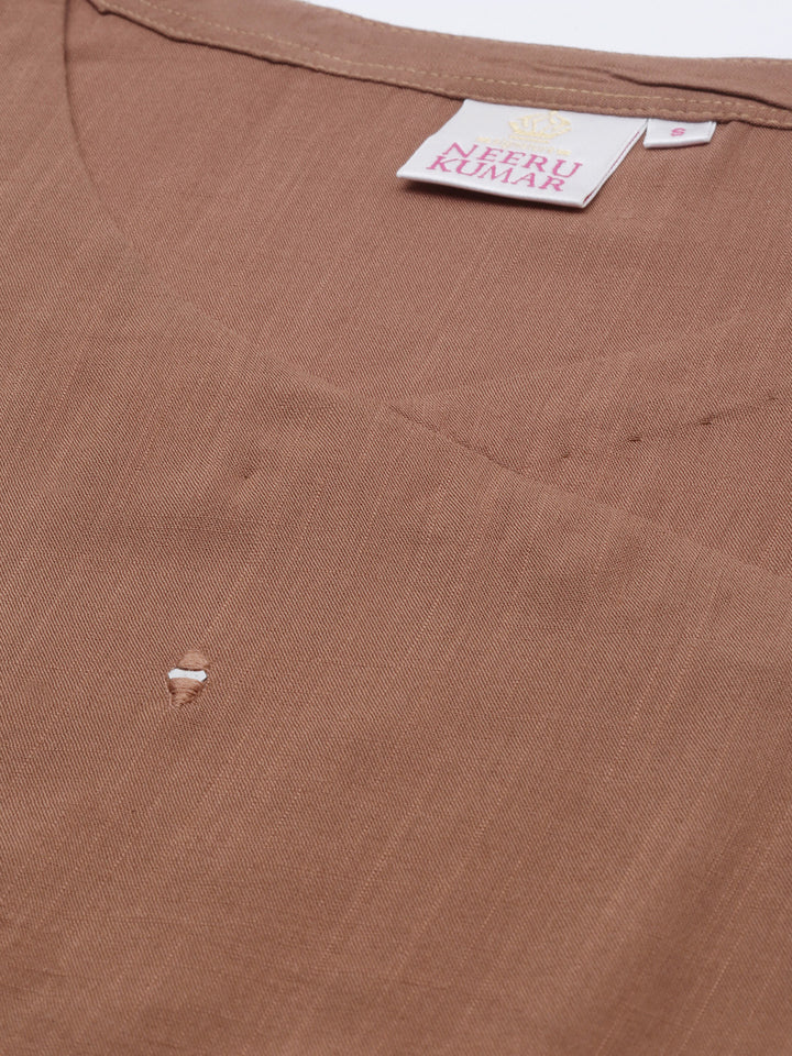 Neerus Brown & White Embellished Kurta & Palazzo Set