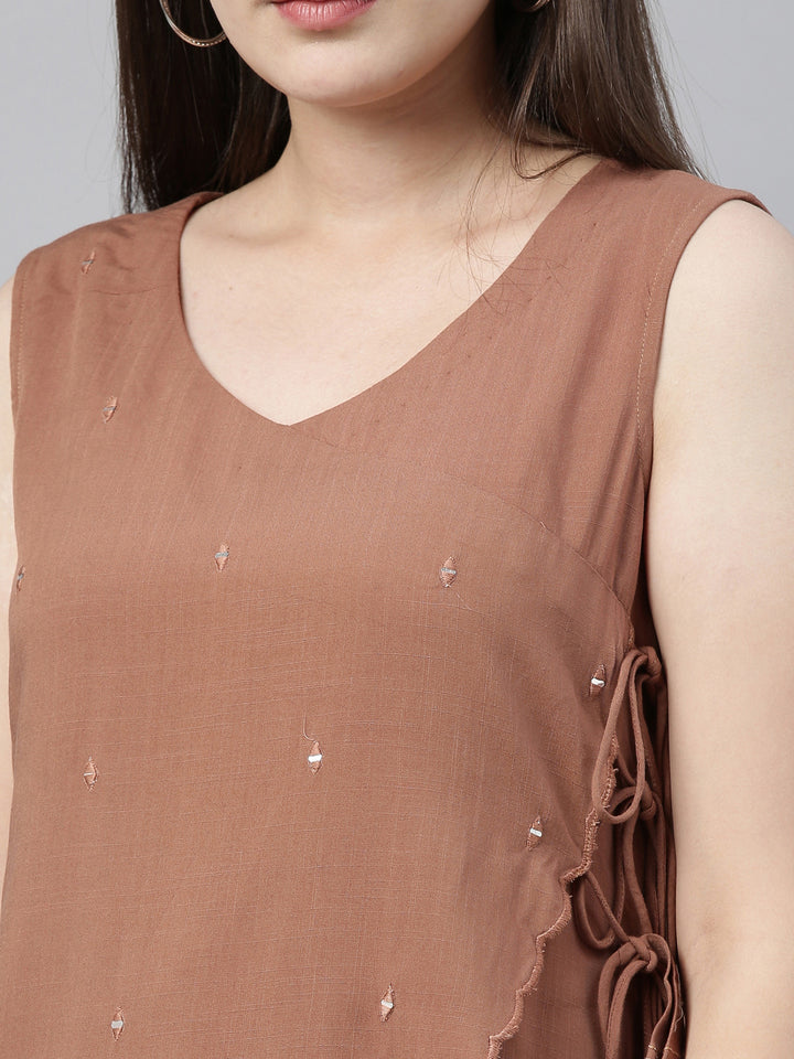 Neerus Brown & White Embellished Kurta & Palazzo Set