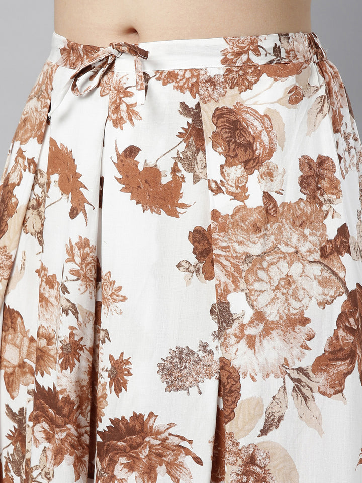 Neerus Brown & White Embellished Kurta & Palazzo Set