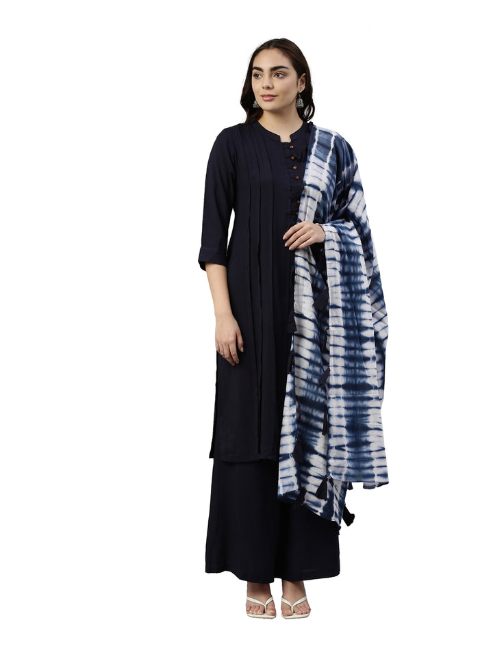 Neerus Blue Rayon Solid Straight Kurta with Dupatta - front view