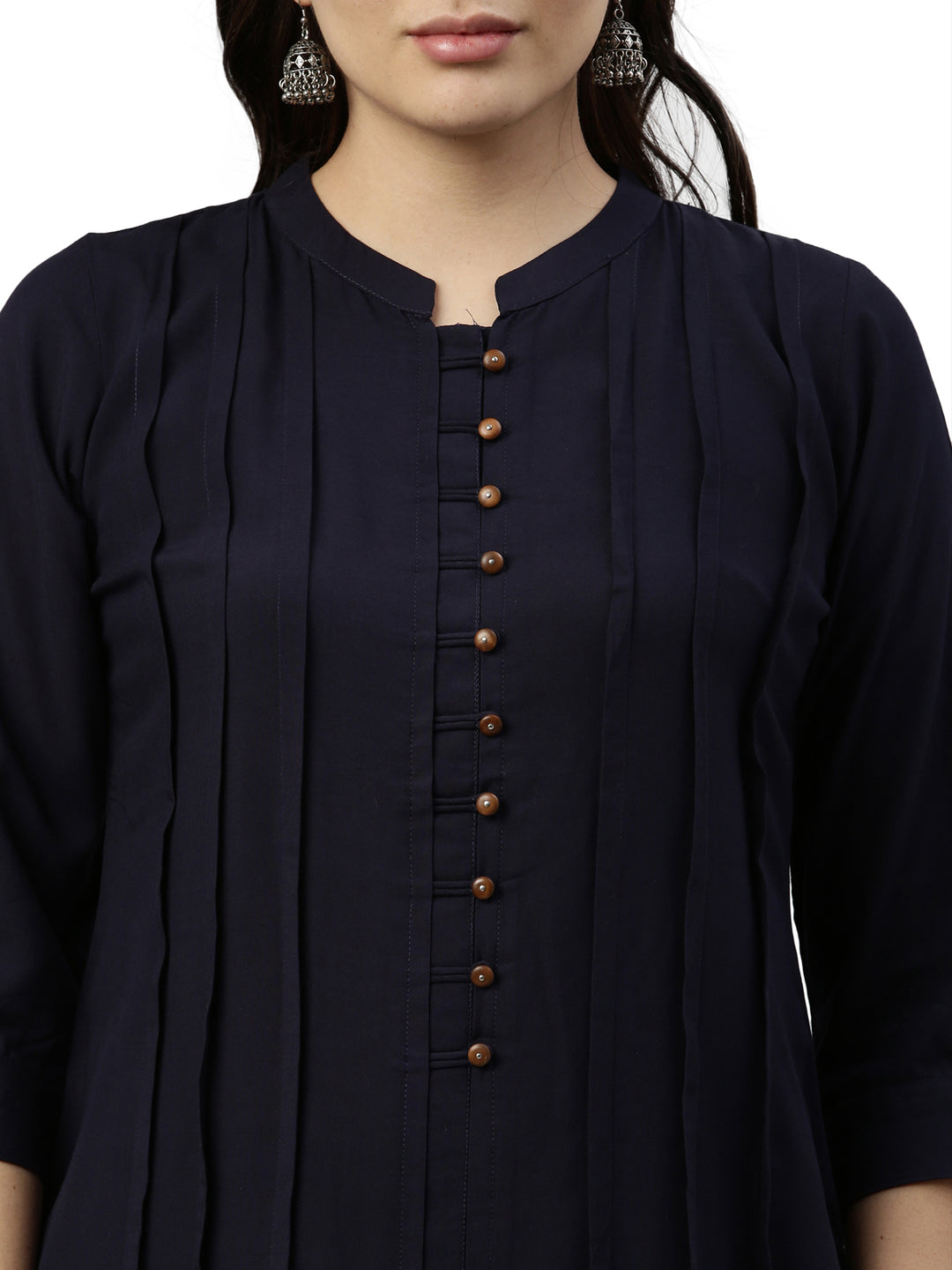 Neerus Blue Rayon Solid Straight Kurta with Dupatta - back view