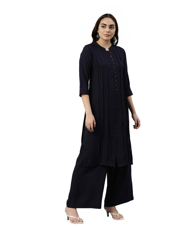 Neerus Blue Rayon Solid Straight Kurta with Dupatta - detail view 1