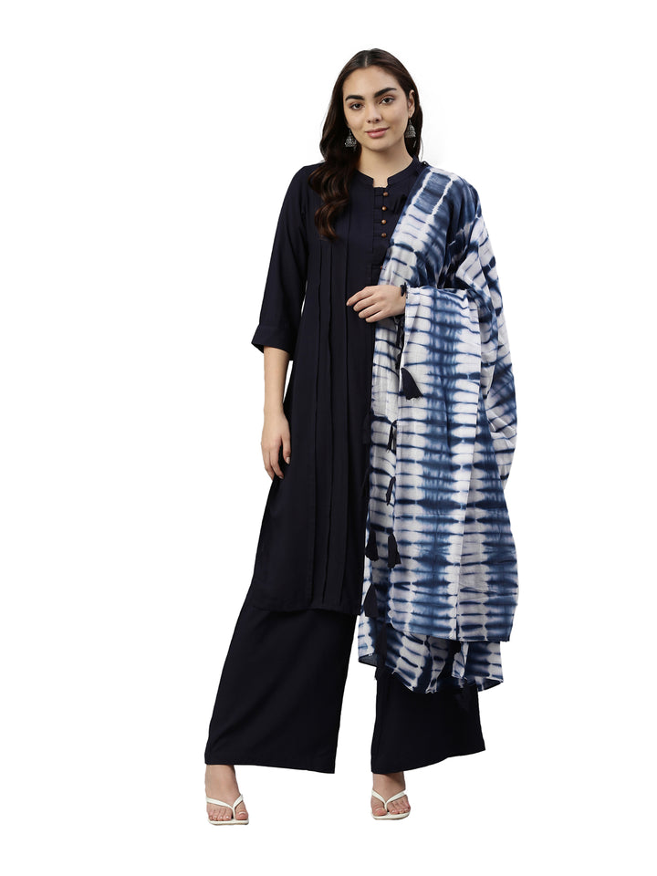 Neerus Blue Rayon Solid Straight Kurta with Dupatta - detail view 3
