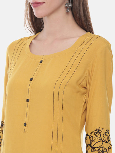 Neeru's Mustard Embroidered Straight Kurta