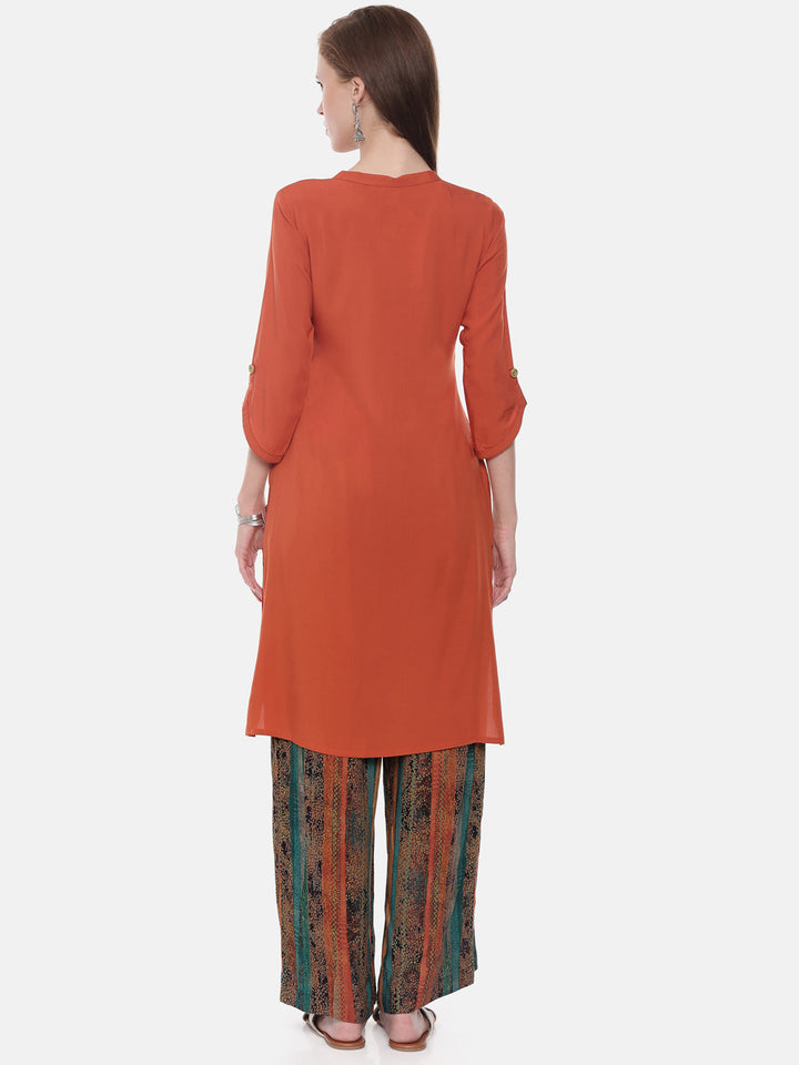 Neerus Rust Embroidered Straight Kurta