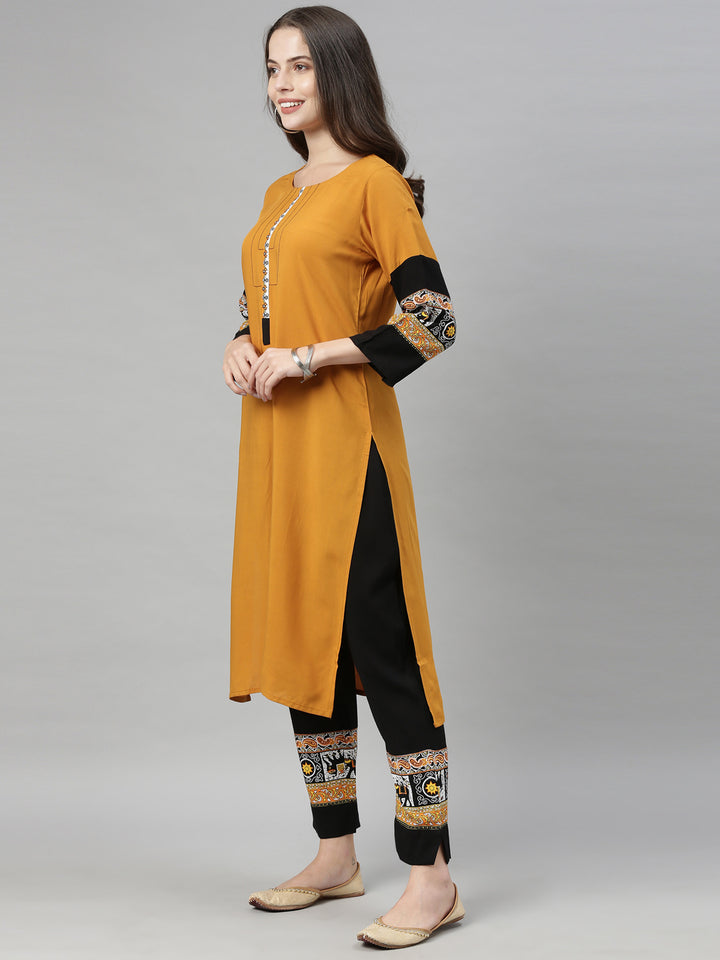 Neerus Yellow rayon solid palazzo set - detail view 2