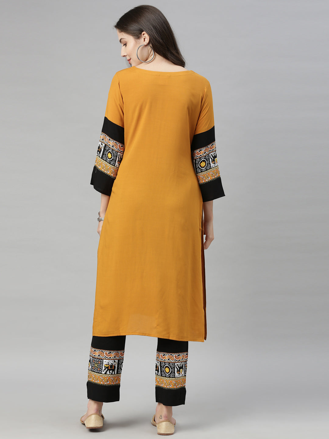 Neerus Yellow rayon solid palazzo set - detail view 4