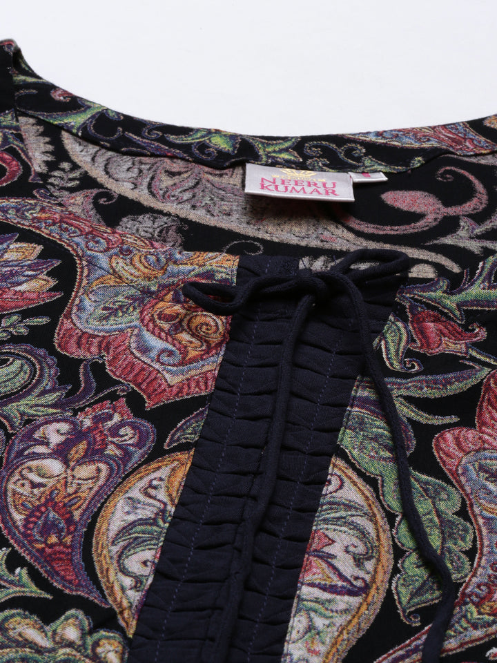 Neerus Blue Rayon Kurta Set with Palazzo - back view