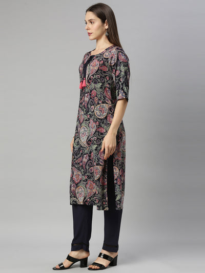 Neeru's Navy Blue Color Rayon Fabric Plazo Set
