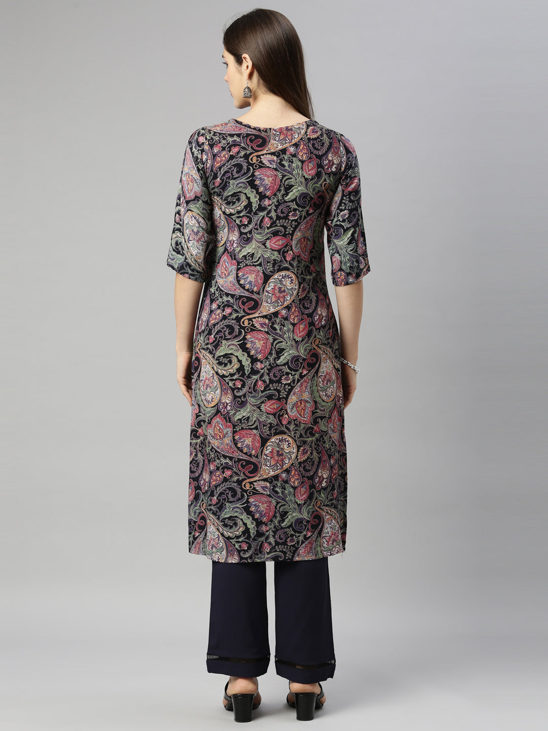 Neerus Blue Rayon Kurta Set with Palazzo - detail view 2