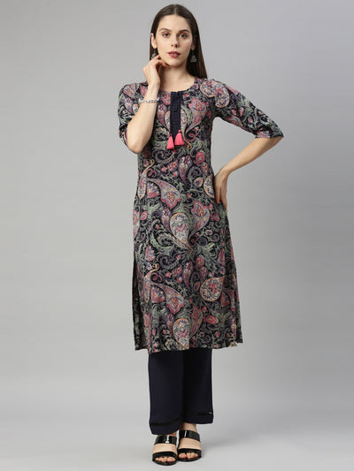 Neeru's Navy Blue Color Rayon Fabric Plazo Set