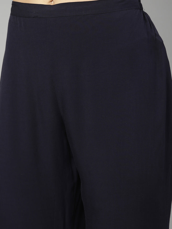 Neerus Blue Rayon Kurta Set with Palazzo - detail view 4