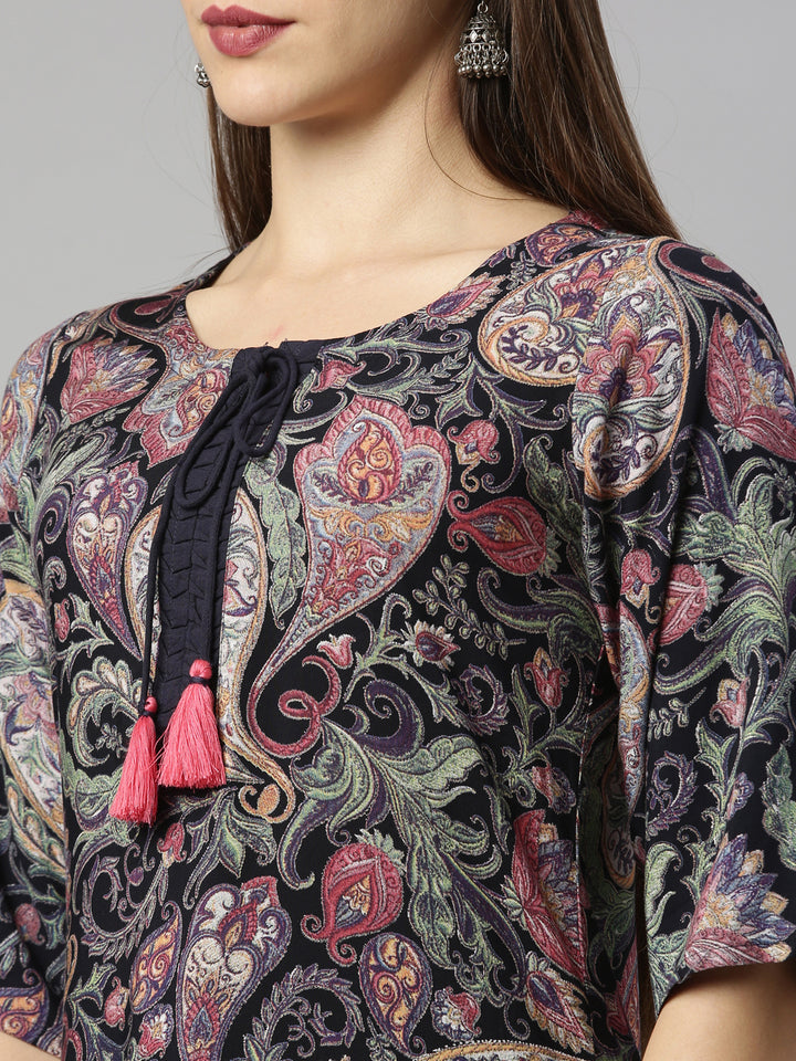 Neerus Blue Rayon Kurta Set with Palazzo - detail view 5