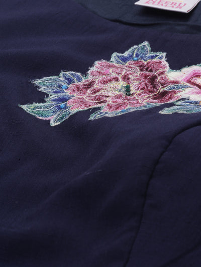 Neeru'S Navy Blue Color, Slub Rayon Fabric Croptop-Skirt