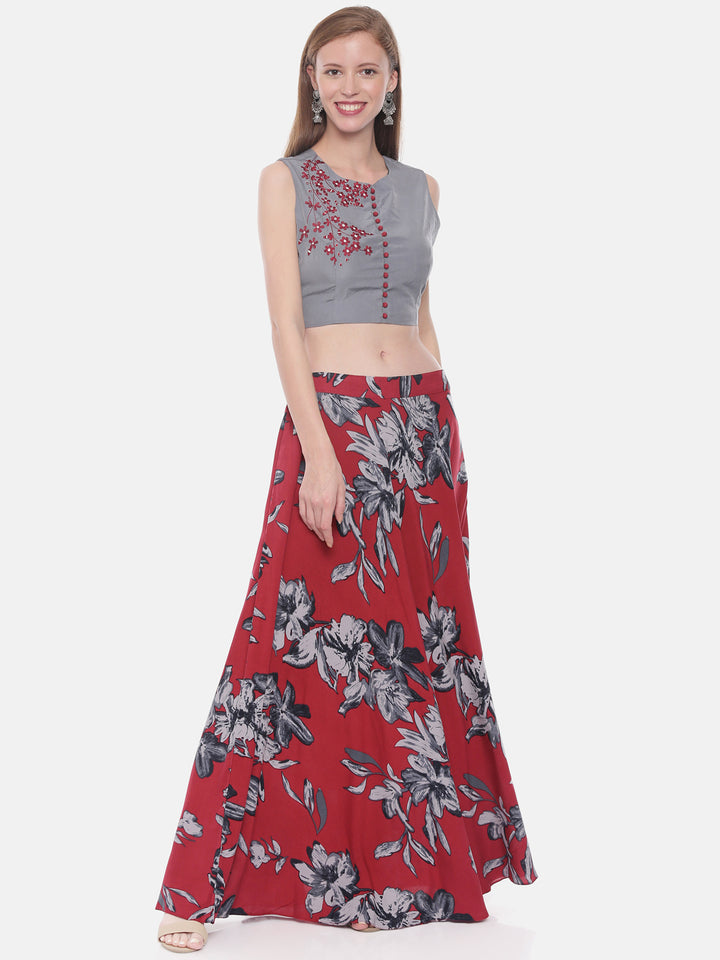 Neerus Grey rayon solid kurti crop-top - front view