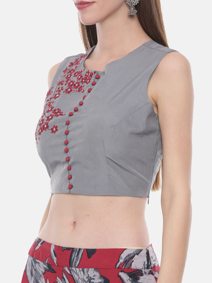Neerus Grey rayon solid kurti crop-top - back view