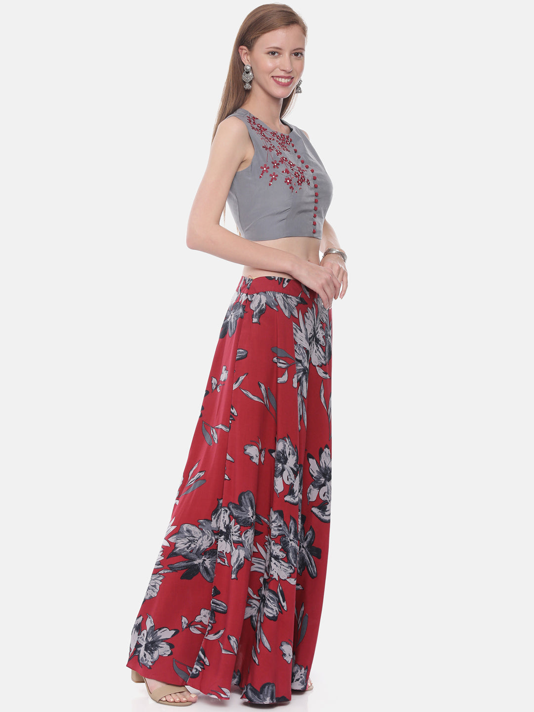 Neerus Grey rayon solid kurti crop-top - detail view 1