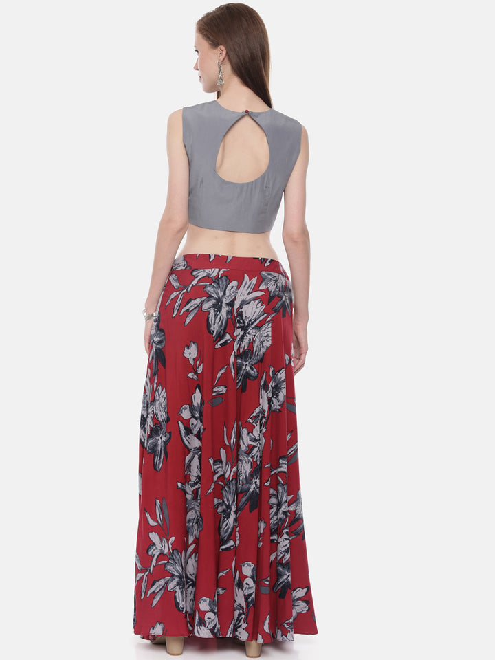 Neerus Grey rayon solid kurti crop-top - detail view 2