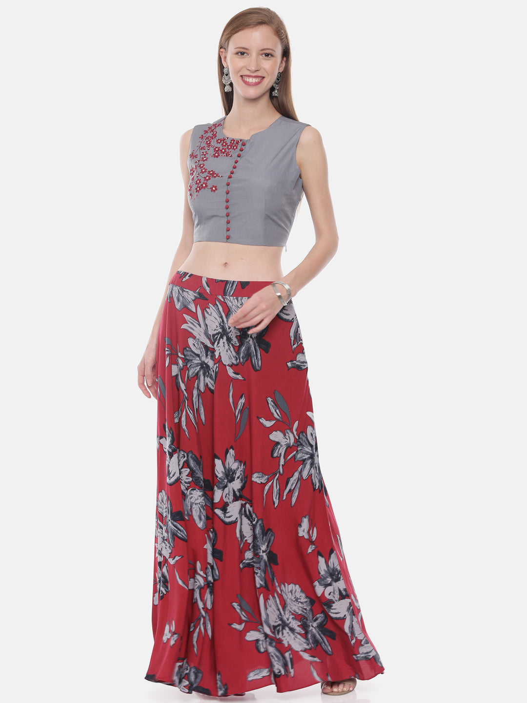 Neerus Grey rayon solid kurti crop-top - detail view 3