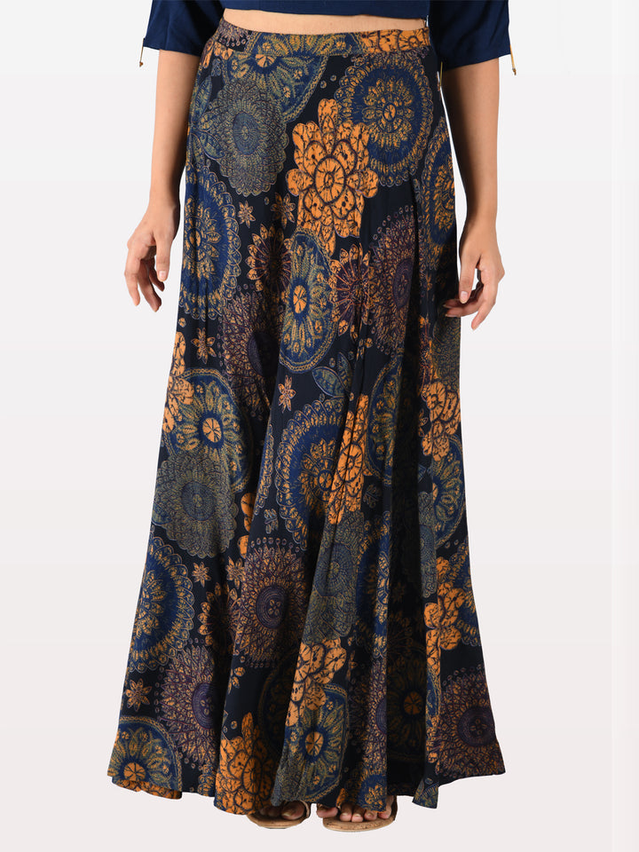 Neerus Blue rayon embellished co-ord set crop top and skirt - detail view 2