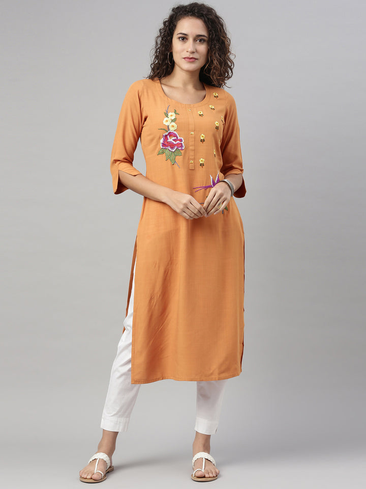 Neerus Mustard Color Rayon Fabric Kurta