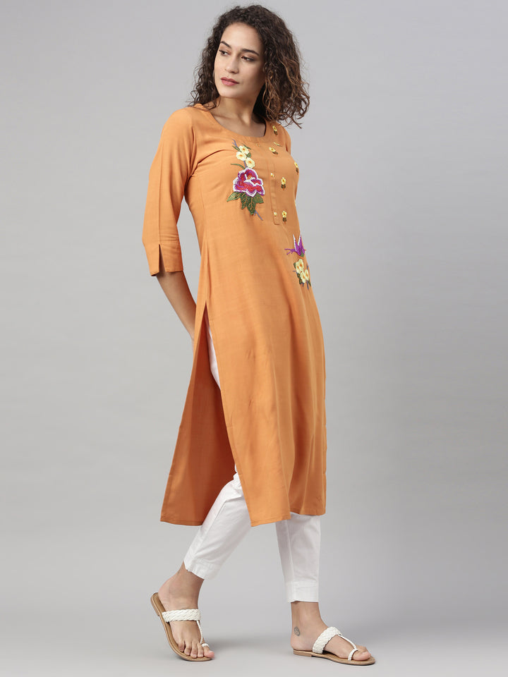 Neerus Mustard Color Rayon Fabric Kurta