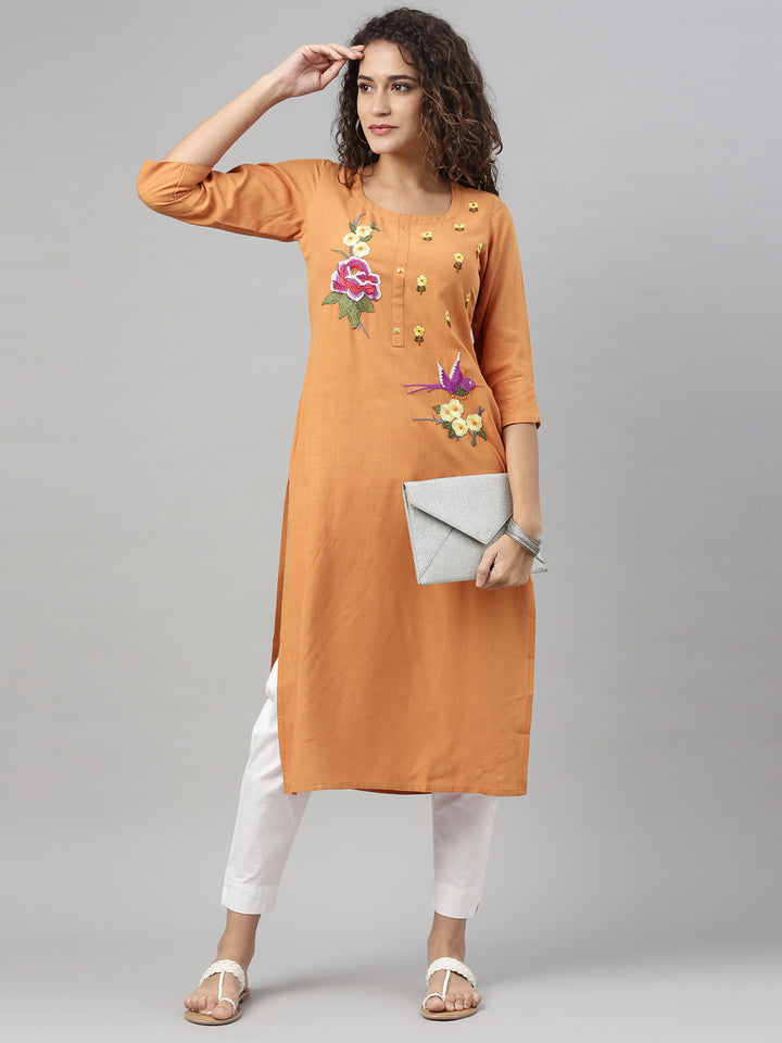 Neerus Mustard Color Rayon Fabric Kurta
