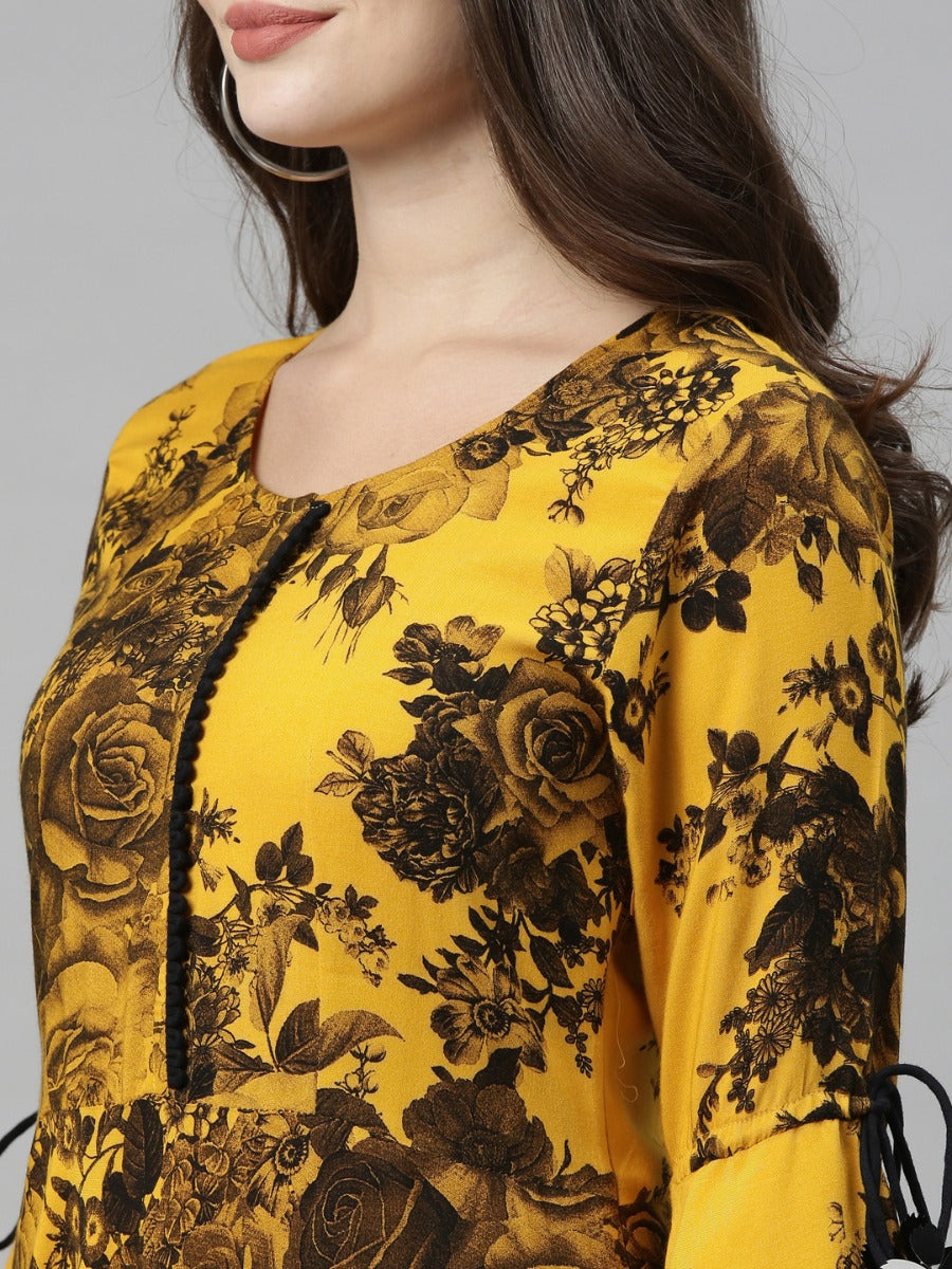 Neeru's Mustard Color Rayon Fabric Gown