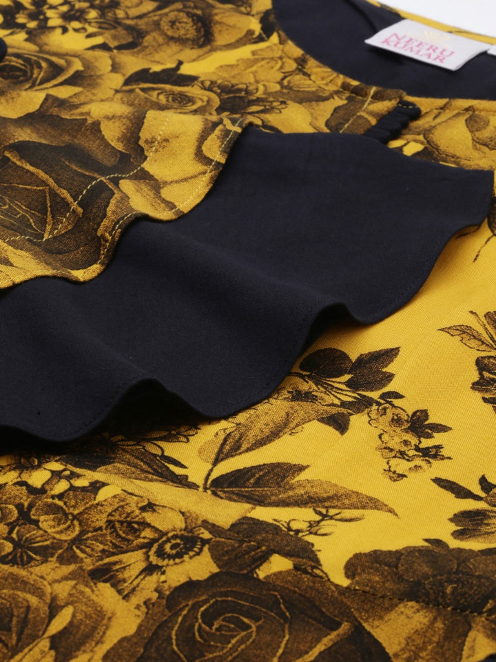 Neerus Mustard Color Rayon Fabric Gown