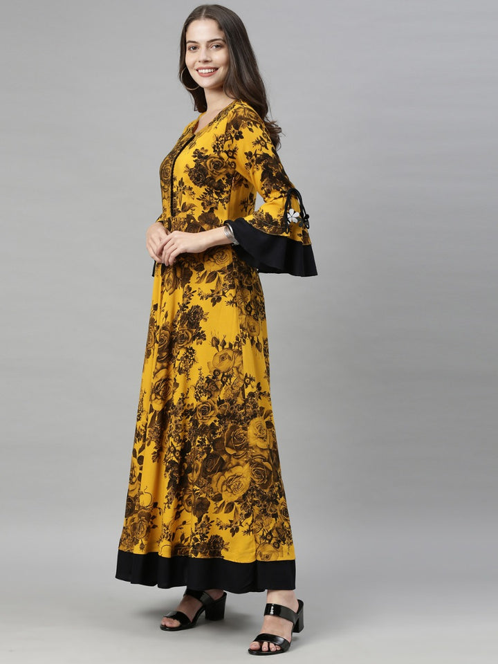 Neerus Mustard Color Rayon Fabric Gown