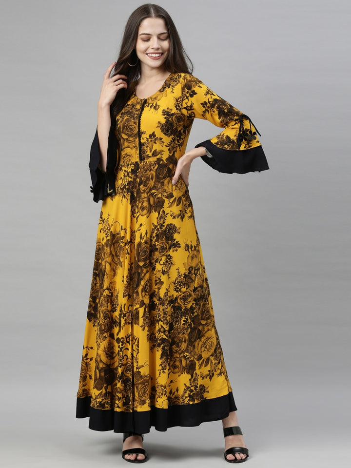 Neerus Mustard Color Rayon Fabric Gown