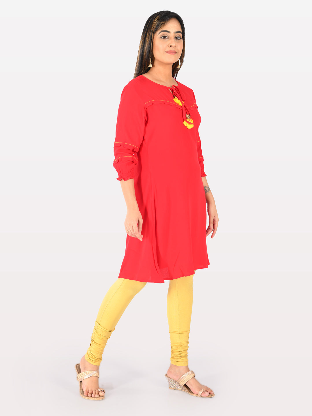 Neerus Red A Line Kurta