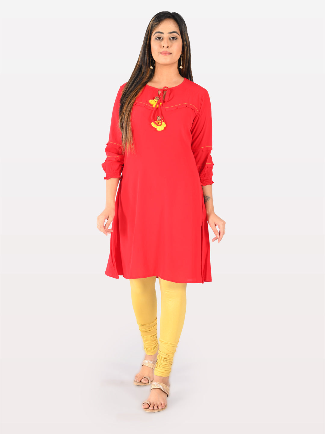 Neerus Red A Line Kurta