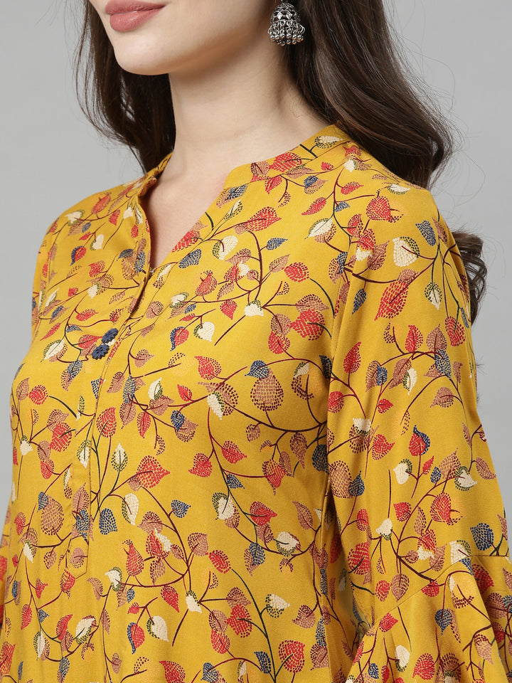 Neerus Yellow printed A-Line kurta - back view