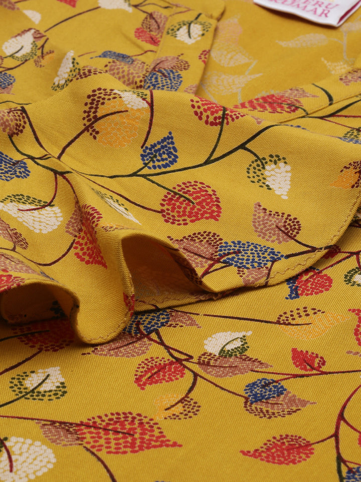 Neerus Yellow printed A-Line kurta - side view