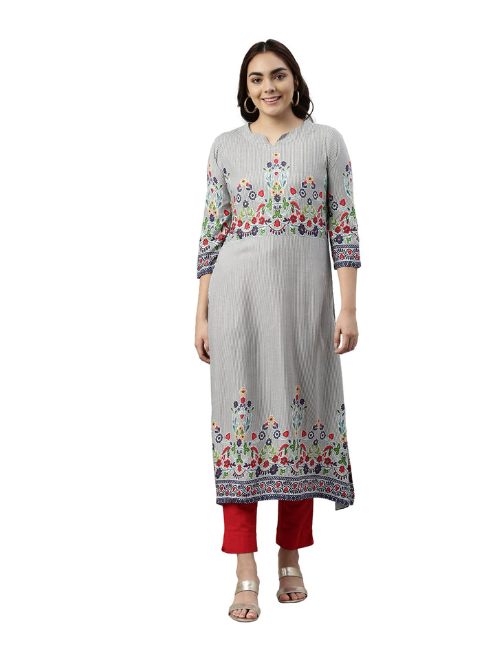 Neerus Gray Color Rayon Fabric Kurta