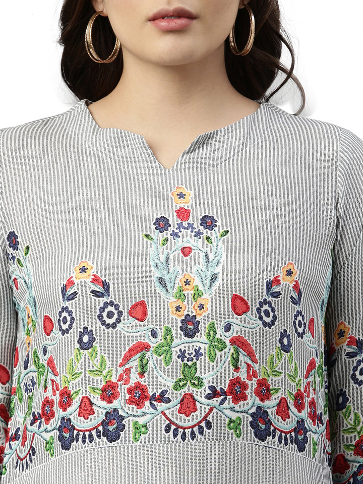 Neerus Gray Color Rayon Fabric Kurta